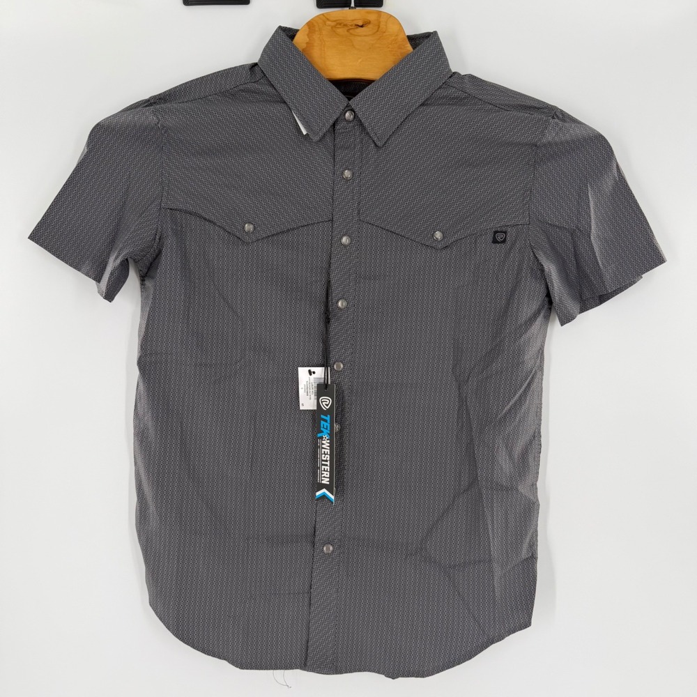 Rock & Roll Denim Tek Western Shirt Mens Small Charcoal Pearl Snap BMN3S04216
